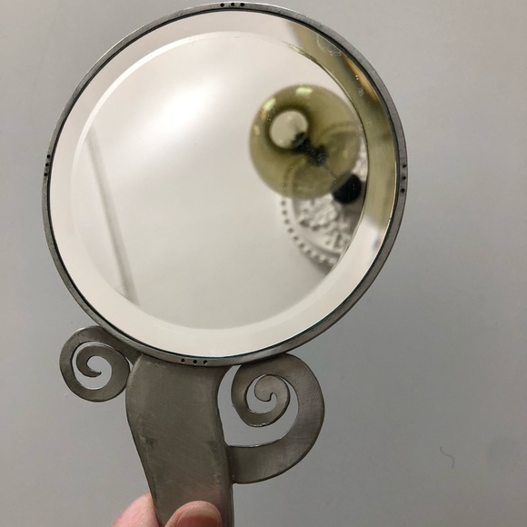 Engraved Pewter Handheld Beveled Mirror - Picture 5 of 6